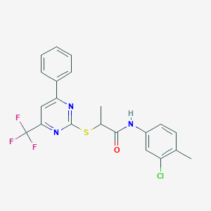 molecular formula C21H17ClF3N3OS B319741 N-(3-chloro-4-methylphenyl)-2-{[4-phenyl-6-(trifluoromethyl)-2-pyrimidinyl]sulfanyl}propanamide 