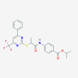 Isopropyl 4-[(2-{[4-phenyl-6-(trifluoromethyl)-2-pyrimidinyl]sulfanyl}propanoyl)amino]benzoate