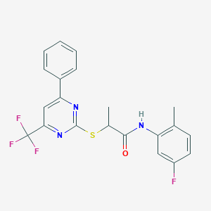 molecular formula C21H17F4N3OS B319745 N-(5-fluoro-2-methylphenyl)-2-{[4-phenyl-6-(trifluoromethyl)-2-pyrimidinyl]sulfanyl}propanamide 