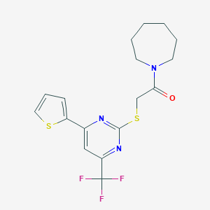 molecular formula C17H18F3N3OS2 B319746 2-(1-Azepanyl)-2-oxoethyl 4-(2-thienyl)-6-(trifluoromethyl)-2-pyrimidinyl sulfide 