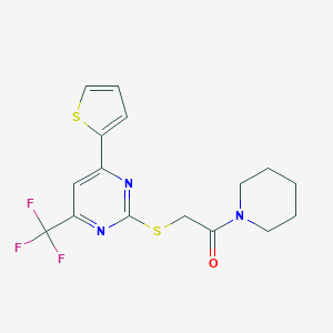 molecular formula C16H16F3N3OS2 B319747 2-Oxo-2-(1-piperidinyl)ethyl 4-(2-thienyl)-6-(trifluoromethyl)-2-pyrimidinyl sulfide 
