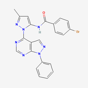 molecular formula C22H16BrN7O B3197508 4-bromo-N-(3-methyl-1-(1-phenyl-1H-pyrazolo[3,4-d]pyrimidin-4-yl)-1H-pyrazol-5-yl)benzamide CAS No. 1005999-97-2