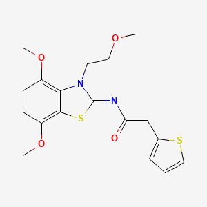 (E)-N-(4,7-dimethoxy-3-(2-methoxyethyl)benzo[d]thiazol-2(3H)-ylidene)-2-(thiophen-2-yl)acetamide