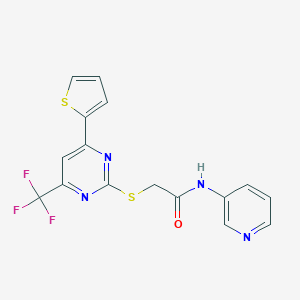 molecular formula C16H11F3N4OS2 B319751 N-(3-pyridinyl)-2-{[4-(2-thienyl)-6-(trifluoromethyl)-2-pyrimidinyl]sulfanyl}acetamide 