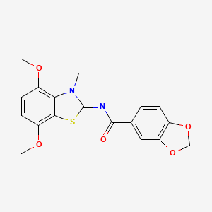 (E)-N-(4,7-dimethoxy-3-methylbenzo[d]thiazol-2(3H)-ylidene)benzo[d][1,3]dioxole-5-carboxamide