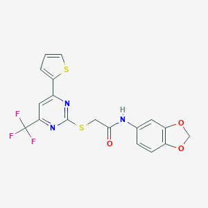 N-(1,3-benzodioxol-5-yl)-2-{[4-(2-thienyl)-6-(trifluoromethyl)-2-pyrimidinyl]sulfanyl}acetamide