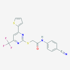 molecular formula C18H11F3N4OS2 B319755 N-(4-cyanophenyl)-2-{[4-(2-thienyl)-6-(trifluoromethyl)-2-pyrimidinyl]sulfanyl}acetamide 