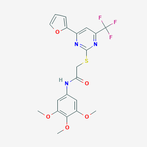 molecular formula C20H18F3N3O5S B319756 2-{[4-(2-furyl)-6-(trifluoromethyl)-2-pyrimidinyl]sulfanyl}-N-(3,4,5-trimethoxyphenyl)acetamide 