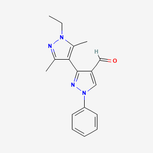 molecular formula C17H18N4O B3197566 1'-ethyl-3',5'-dimethyl-1-phenyl-1H,1'H-3,4'-bipyrazole-4-carbaldehyde CAS No. 1006334-15-1