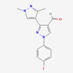 molecular formula C15H13FN4O B3197571 1-(4-fluorophenyl)-1',3'-dimethyl-1H,1'H-3,4'-bipyrazole-4-carbaldehyde CAS No. 1006334-20-8