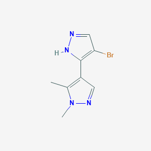 molecular formula C8H9BrN4 B3197576 4-bromo-1',5'-dimethyl-1H,1'H-3,4'-bipyrazole CAS No. 1006334-21-9