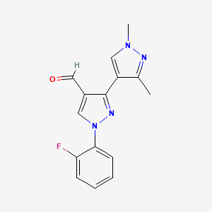 molecular formula C15H13FN4O B3197582 1-(2-fluorophenyl)-1',3'-dimethyl-1H,1'H-3,4'-bipyrazole-4-carbaldehyde CAS No. 1006336-67-9