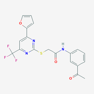 N-(3-acetylphenyl)-2-{[4-(2-furyl)-6-(trifluoromethyl)-2-pyrimidinyl]sulfanyl}acetamide