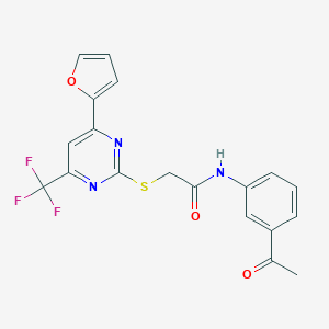 molecular formula C19H14F3N3O3S B319759 N-(3-acetylphenyl)-2-{[4-(2-furyl)-6-(trifluoromethyl)-2-pyrimidinyl]sulfanyl}acetamide 