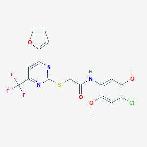 molecular formula C19H15ClF3N3O4S B319761 N-(4-chloro-2,5-dimethoxyphenyl)-2-{[4-(2-furyl)-6-(trifluoromethyl)-2-pyrimidinyl]sulfanyl}acetamide 
