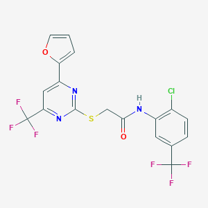 molecular formula C18H10ClF6N3O2S B319763 N-[2-chloro-5-(trifluoromethyl)phenyl]-2-{[4-(2-furyl)-6-(trifluoromethyl)-2-pyrimidinyl]sulfanyl}acetamide 