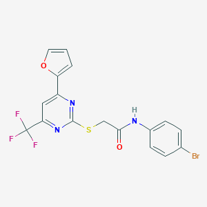 molecular formula C17H11BrF3N3O2S B319765 N-(4-bromophenyl)-2-{[4-(2-furyl)-6-(trifluoromethyl)-2-pyrimidinyl]sulfanyl}acetamide 