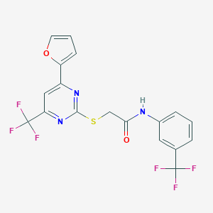 molecular formula C18H11F6N3O2S B319767 2-{[4-(2-furyl)-6-(trifluoromethyl)-2-pyrimidinyl]sulfanyl}-N-[3-(trifluoromethyl)phenyl]acetamide 