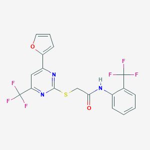 molecular formula C18H11F6N3O2S B319768 2-(4-Furan-2-yl-6-trifluoromethyl-pyrimidin-2-ylsulfanyl)-N-(2-trifluoromethyl-phenyl)-acetamide 