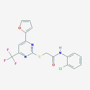 molecular formula C17H11ClF3N3O2S B319773 N-(2-chlorophenyl)-2-{[4-(2-furyl)-6-(trifluoromethyl)-2-pyrimidinyl]sulfanyl}acetamide 