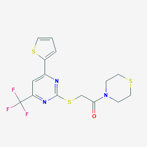 2-Oxo-2-(4-thiomorpholinyl)ethyl 4-(2-thienyl)-6-(trifluoromethyl)-2-pyrimidinyl sulfide