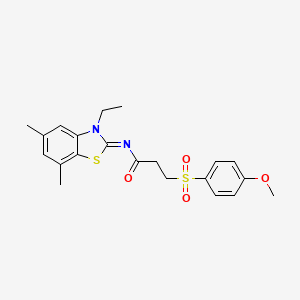 molecular formula C21H24N2O4S2 B3197756 (E)-N-(3-ethyl-5,7-dimethylbenzo[d]thiazol-2(3H)-ylidene)-3-((4-methoxyphenyl)sulfonyl)propanamide CAS No. 1006826-09-0