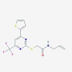 molecular formula C14H12F3N3OS2 B319776 N-Allyl-2-(4-thiophen-2-yl-6-trifluoromethyl-pyrimidin-2-ylsulfanyl)-acetamide 