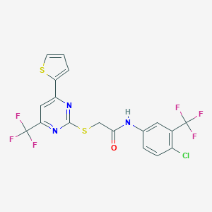 molecular formula C18H10ClF6N3OS2 B319777 N-[4-chloro-3-(trifluoromethyl)phenyl]-2-[4-thiophen-2-yl-6-(trifluoromethyl)pyrimidin-2-yl]sulfanylacetamide CAS No. 5156-27-4