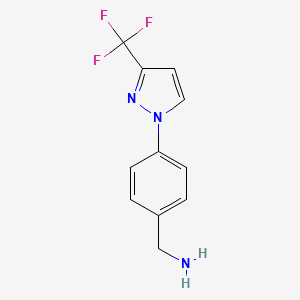 molecular formula C11H10F3N3 B3197774 {4-[3-(trifluoromethyl)-1H-pyrazol-1-yl]phenyl}methanamine CAS No. 1006951-06-9