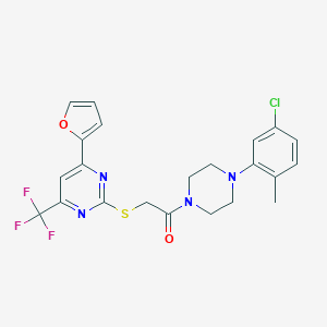 molecular formula C22H20ClF3N4O2S B319778 2-[4-(5-Chloro-2-methylphenyl)-1-piperazinyl]-2-oxoethyl 4-(2-furyl)-6-(trifluoromethyl)-2-pyrimidinyl sulfide 
