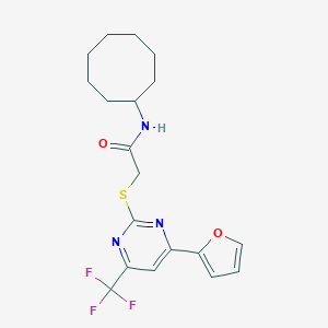 molecular formula C19H22F3N3O2S B319781 N-Cyclooctyl-2-(4-furan-2-yl-6-trifluoromethyl-pyrimidin-2-ylsulfanyl)-acetamide 