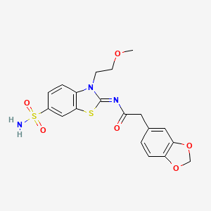 (E)-2-(benzo[d][1,3]dioxol-5-yl)-N-(3-(2-methoxyethyl)-6-sulfamoylbenzo[d]thiazol-2(3H)-ylidene)acetamide