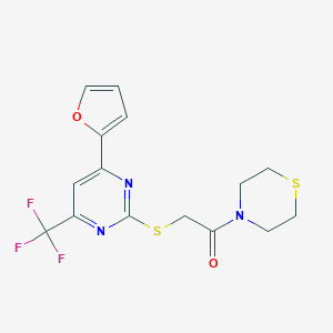 molecular formula C15H14F3N3O2S2 B319782 4-({[4-(2-Furyl)-6-(trifluoromethyl)-2-pyrimidinyl]thio}acetyl)thiomorpholine 