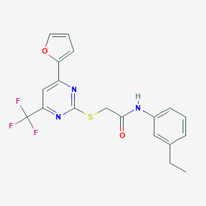 molecular formula C19H16F3N3O2S B319786 N-(3-ethylphenyl)-2-{[4-(2-furyl)-6-(trifluoromethyl)-2-pyrimidinyl]sulfanyl}acetamide 