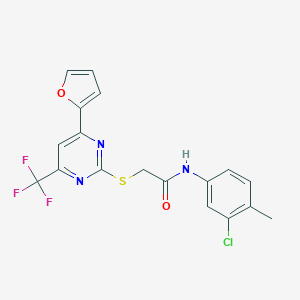 molecular formula C18H13ClF3N3O2S B319789 N-(3-chloro-4-methylphenyl)-2-{[4-(2-furyl)-6-(trifluoromethyl)-2-pyrimidinyl]sulfanyl}acetamide 