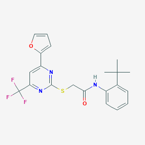 molecular formula C21H20F3N3O2S B319790 N-(2-tert-butylphenyl)-2-{[4-(2-furyl)-6-(trifluoromethyl)-2-pyrimidinyl]sulfanyl}acetamide 