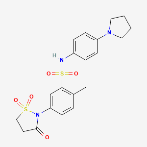 molecular formula C20H23N3O5S2 B3197909 5-(1,1-dioxido-3-oxoisothiazolidin-2-yl)-2-methyl-N-(4-(pyrrolidin-1-yl)phenyl)benzenesulfonamide CAS No. 1007659-50-8