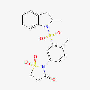 molecular formula C19H20N2O5S2 B3197910 2-(4-Methyl-3-((2-methylindolin-1-yl)sulfonyl)phenyl)isothiazolidin-3-one 1,1-dioxide CAS No. 1007659-75-7