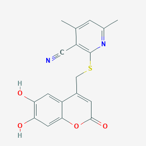 molecular formula C18H14N2O4S B3197949 2-(((6,7-dihydroxy-2-oxo-2H-chromen-4-yl)methyl)thio)-4,6-dimethylnicotinonitrile CAS No. 1007683-80-8