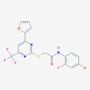 molecular formula C17H10BrF4N3O2S B319796 N-(4-bromo-2-fluorophenyl)-2-{[4-(2-furyl)-6-(trifluoromethyl)-2-pyrimidinyl]sulfanyl}acetamide 