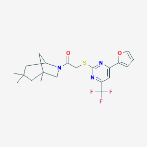 molecular formula C21H24F3N3O2S B319798 2-{[4-(Furan-2-yl)-6-(trifluoromethyl)pyrimidin-2-yl]sulfanyl}-1-(1,3,3-trimethyl-6-azabicyclo[3.2.1]oct-6-yl)ethanone 