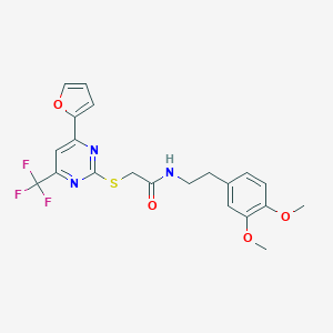 molecular formula C21H20F3N3O4S B319799 N-[2-(3,4-Dimethoxy-phenyl)-ethyl]-2-(4-furan-2-yl-6-trifluoromethyl-pyrimidin-2-ylsulfanyl)-acetamide 