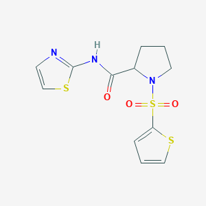 molecular formula C12H13N3O3S3 B3198023 N-(1,3-thiazol-2-yl)-1-(thiophene-2-sulfonyl)pyrrolidine-2-carboxamide CAS No. 1008484-98-7