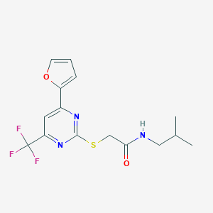 molecular formula C15H16F3N3O2S B319803 2-{[4-(2-furyl)-6-(trifluoromethyl)-2-pyrimidinyl]sulfanyl}-N-isobutylacetamide 