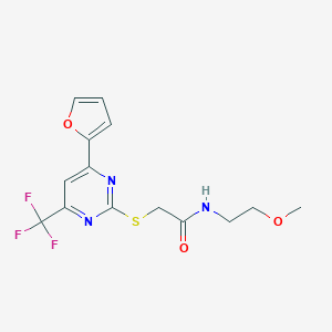 molecular formula C14H14F3N3O3S B319806 2-{[4-(2-furyl)-6-(trifluoromethyl)-2-pyrimidinyl]sulfanyl}-N-(2-methoxyethyl)acetamide 