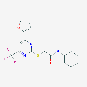 molecular formula C18H20F3N3O2S B319808 N-cyclohexyl-2-{[4-(2-furyl)-6-(trifluoromethyl)-2-pyrimidinyl]sulfanyl}-N-methylacetamide 