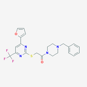 molecular formula C22H21F3N4O2S B319809 1-(4-Benzylpiperazin-1-yl)-2-{[4-(furan-2-yl)-6-(trifluoromethyl)pyrimidin-2-yl]sulfanyl}ethanone 
