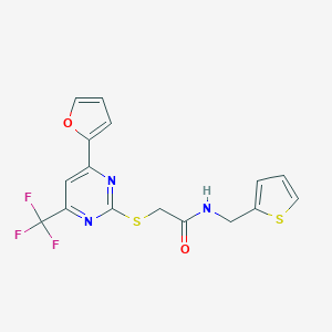 molecular formula C16H12F3N3O2S2 B319810 2-{[4-(2-furyl)-6-(trifluoromethyl)-2-pyrimidinyl]thio}-N-(2-thienylmethyl)acetamide 