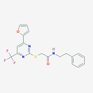 molecular formula C19H16F3N3O2S B319811 2-(4-Furan-2-yl-6-trifluoromethyl-pyrimidin-2-ylsulfanyl)-N-phenethyl-acetamide 