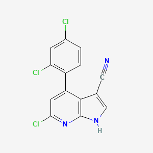 molecular formula C14H6Cl3N3 B3198152 6-Chloro-4-(2,4-dichlorophenyl)-1H-pyrrolo[2,3-b]pyridine-3-carbonitrile CAS No. 1009838-58-7